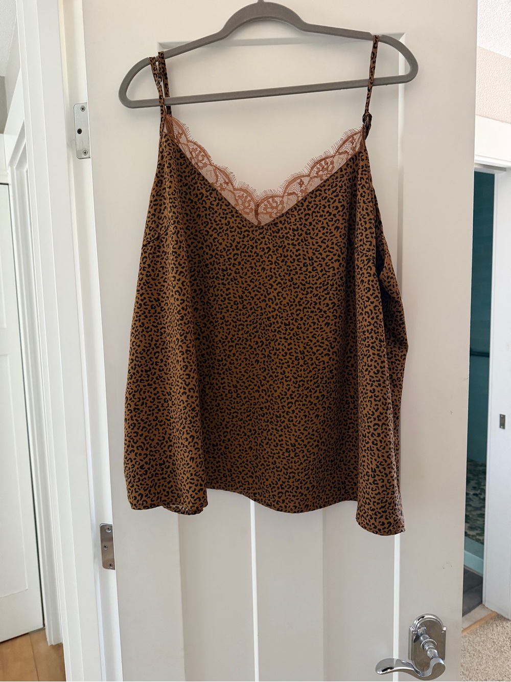 SHEIN Brown Leopard Lace-Trim Cami